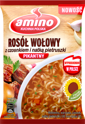 Amino Zupa błyskawiczna rosół wołowy z czosnkiem i natką pietruszki pikantny 60 g