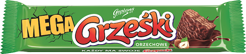 Grześki Mega Orzechowe Wafel przekładany kremem orzechowym w czekoladzie mlecznej 48 g