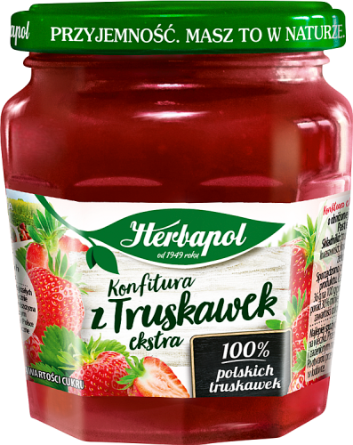 Herbapol Konfitura extra z truskawek o obniżonej zawartości cukru 240 g