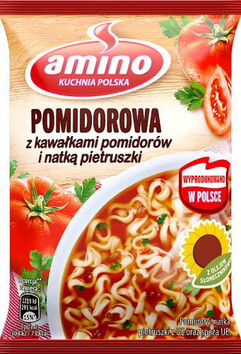 Amino Zupa błyskawiczna pomidorowa z kawałkami pomidorów i natką pietruszki 61 g