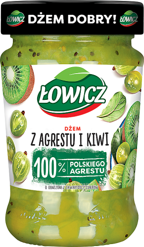 Łowicz Dżem z agrestu i kiwi o obniżonej zawartości cukrów 280 g