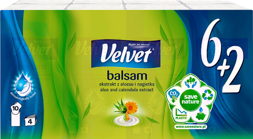 Velvet Balsam Chusteczki higieniczne ekstrakt z aloesu i nagietka 8 x 10 sztuk