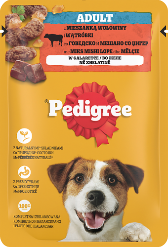 Pedigree Mokra karma dla dorosłych psów z mieszanką wołowiny i wątróbki w galaretce 100 g