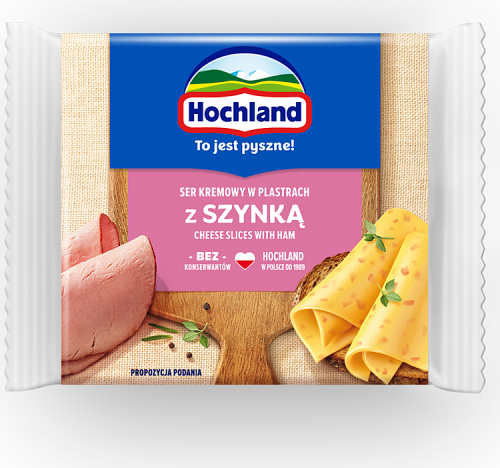 Hochland Ser kremowy w plastrach z szynką 130 g