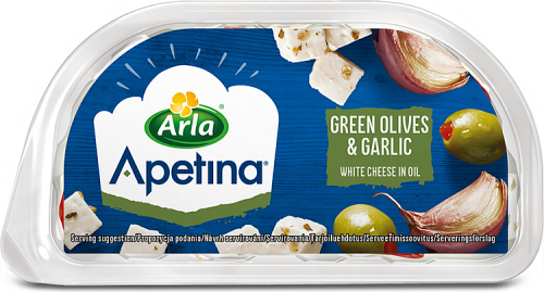 Arla Apetina Ser biały typu śródziemnomorskiego w zalewie olejowej z oliwkami i czosnkiem 100 g