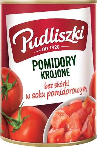 Pudliszki Pomidory krojone bez skórki w soku pomidorowym 400 g