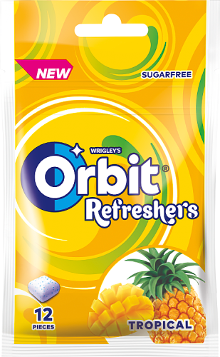 Orbit Refreshers Tropical Bezcukrowa guma do żucia 26 g (12 sztuk)