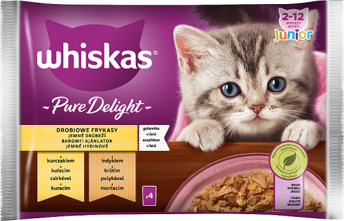 Whiskas Pure Delight Junior Mokra karma dla kociąt drobiowe frykasy galaretka 340 g (4 x 85 g)