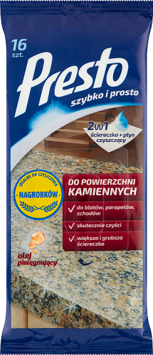 Presto Ściereczki nawilżane do powierzchni kamiennych 16 sztuk