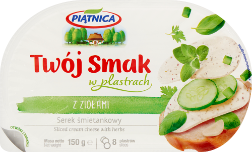 Piątnica Twój Smak Serek śmietankowy w plastrach z ziołami 150 g