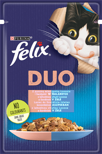 Felix Duo Karma dla kotów z pyszną mieszanką łososia i sardynki w galaretce 85 g