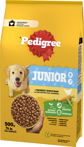Pedigree Junior Sucha karma dla szczeniąt z drobiem i warzywami 500 g