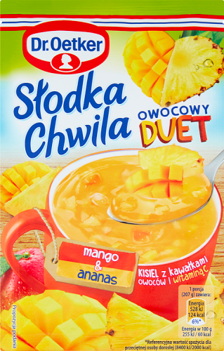 Dr. Oetker Słodka Chwila Owocowy Duet Kisiel z kawałkami owoców i witaminą C mango &amp; ananas 32 g