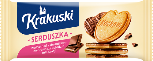 Krakuski Serduszka Herbatniki z dodatkiem masła w czekoladzie mlecznej 171 g