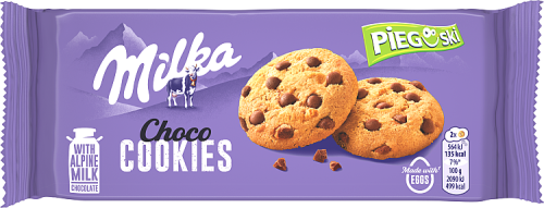 Milka Pieguski Choco Cookie Ciasteczka z kawałkami czekolady mlecznej z mleka alpejskiego 135 g