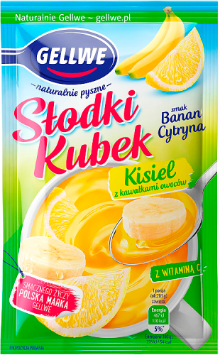 Gellwe Słodki Kubek Kisiel z kawałkami owoców smak banan cytryna 28 g