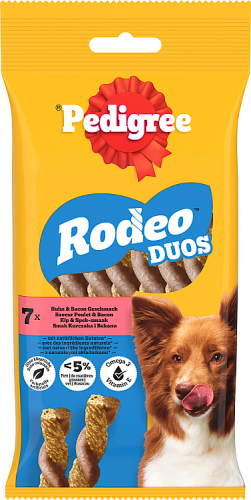 Pedigree Rodeo Duos Karma uzupełniająca dla dorosłych psów smak kurczaka i bekonu 123 g (7 sztuk)