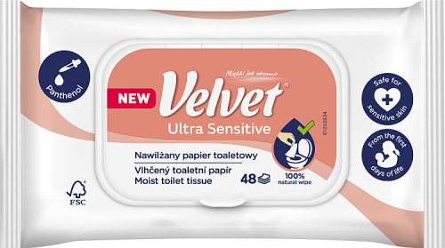 Velvet Ultra Sensitive Nawilżany papier toaletowy 48 sztuk