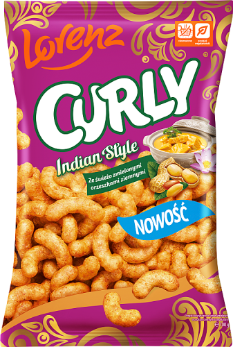 Lorenz Curly Chrupki kukurydziane ze świeżo zielonymi orzeszkami ziemnymi o smaku curry 100 g