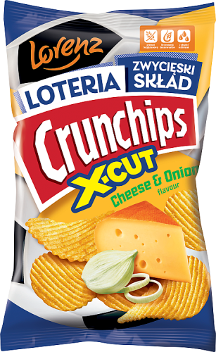 Crunchips X-cut Chipsy ziemniaczane o smaku sera i cebuli 130 g