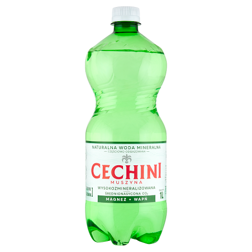 Cechini Muszyna Naturalna woda mineralna wysokozmineralizowana średnionasycona CO₂ 1 l (plus KAUCJA)