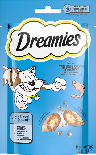 Dreamies Karma uzupełniająca dla dorosłych kotów i kociąt o smaku wybornego łososia 60 g