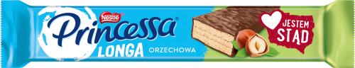 Princessa Longa Wafel przekładany kremem orzechowym oblany mleczną czekoladą 40 g
