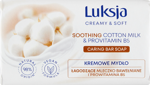 Luksja Creamy &amp; Soft Kremowe mydło łagodzące mleczko bawełniane i prowitamina B5 90 g