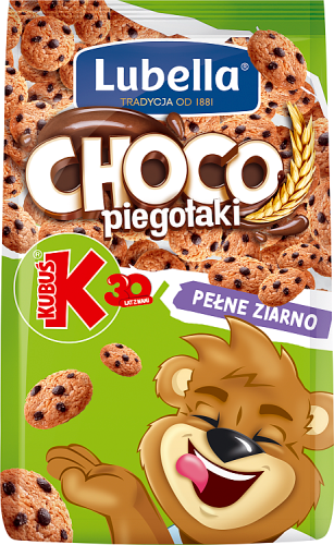 Lubella Choco piegołaki Zbożowe chrupki w kształcie ciasteczek o smaku czekoladowym 250 g