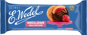 E. Wedel Wedlowe Malinowe Biszkopty z galaretką malinową oblane czekoladą deserową 147 g