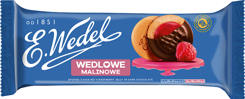 E. Wedel Wedlowe Malinowe Biszkopty z galaretką malinową oblane czekoladą deserową 147 g