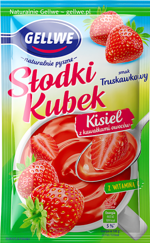 Gellwe Słodki Kubek Kisiel z kawałkami owoców smak truskawkowy 28 g