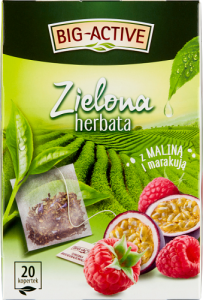 Big-Active Zielona herbata z maliną i marakują 34 g (20 x 1,7 g)