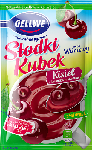 Gellwe Słodki Kubek Kisiel z kawałkami owoców smak wiśniowy 28 g