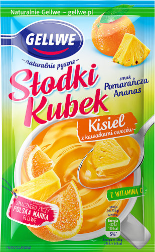 Gellwe Słodki Kubek Kisiel z kawałkami owoców smak pomarańcza ananas 28 g