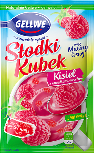 Gellwe Słodki Kubek Kisiel z kawałkami owoców smak maliny leśnej 28 g