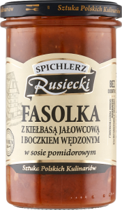Spichlerz Rusiecki Fasolka z kiełbasą jałowcową i boczkiem wędzonym w sosie pomidorowym 470 g
