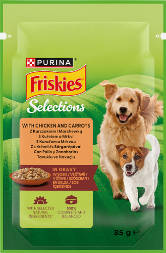 Friskies Selections Karma dla dorosłych psów w sosie z kurczakiem i marchewką 85 g