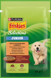 Friskies Selections Junior Karma dla szczeniąt w sosie z kurczakiem i marchewką 85 g