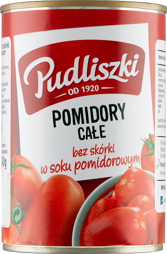 Pudliszki Pomidory całe bez skórki w soku pomidorowym 400 g